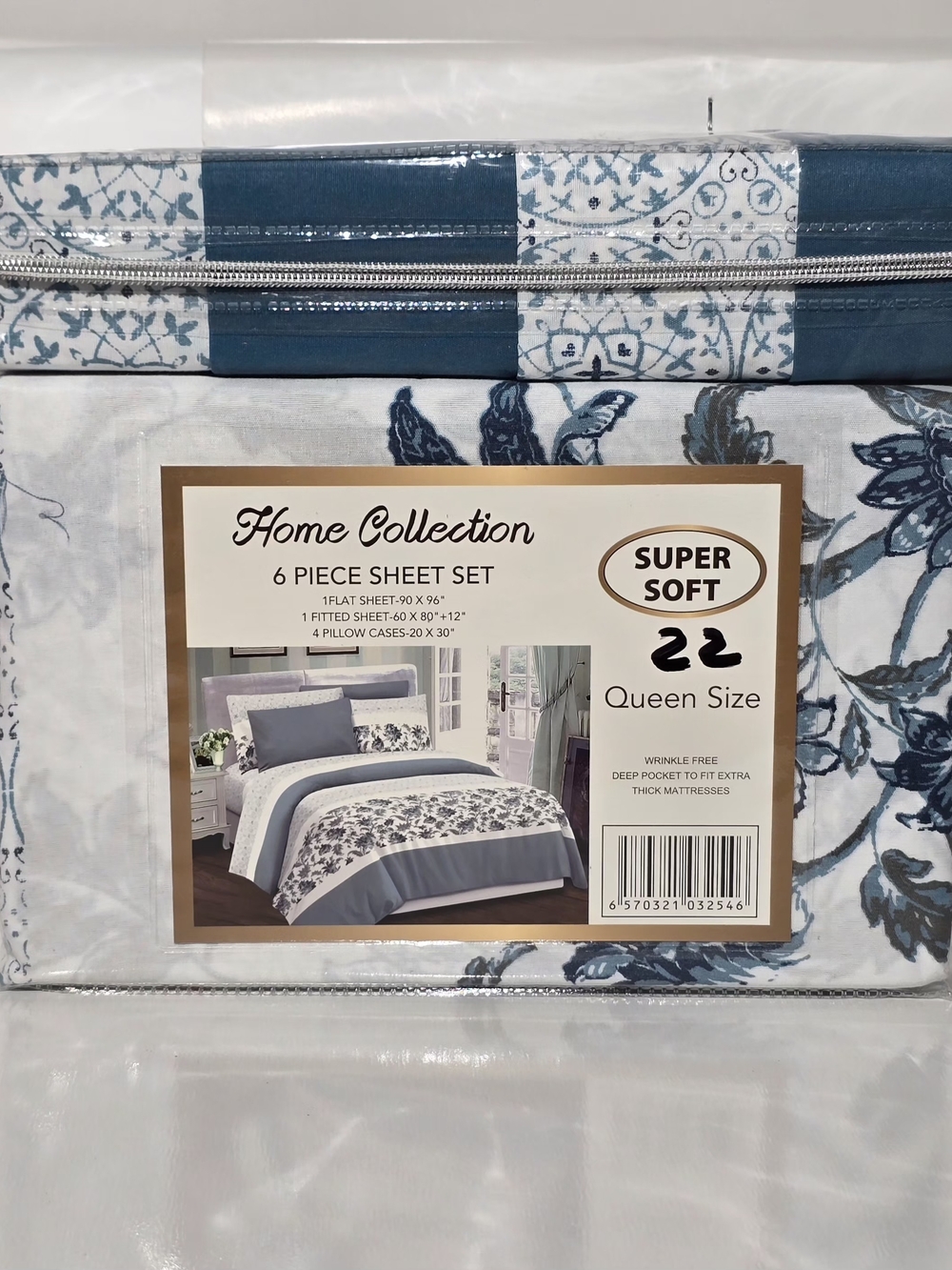 Home Collection Blue and White 6-Piece Queen Sheet Set
